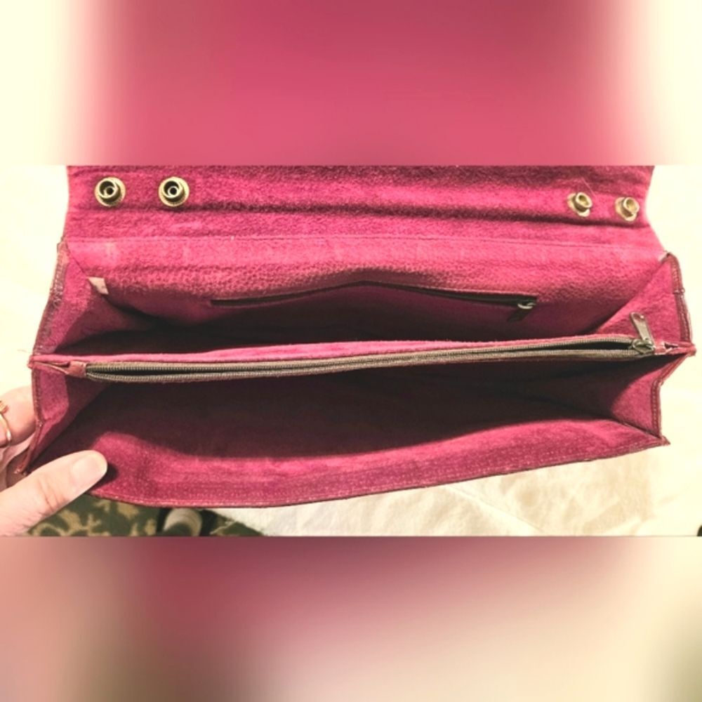Eel Skin Leather Shoulder Bag Clutch Burgundy Red Wine Maroon Vintage 1960s - Picture 5 of 11